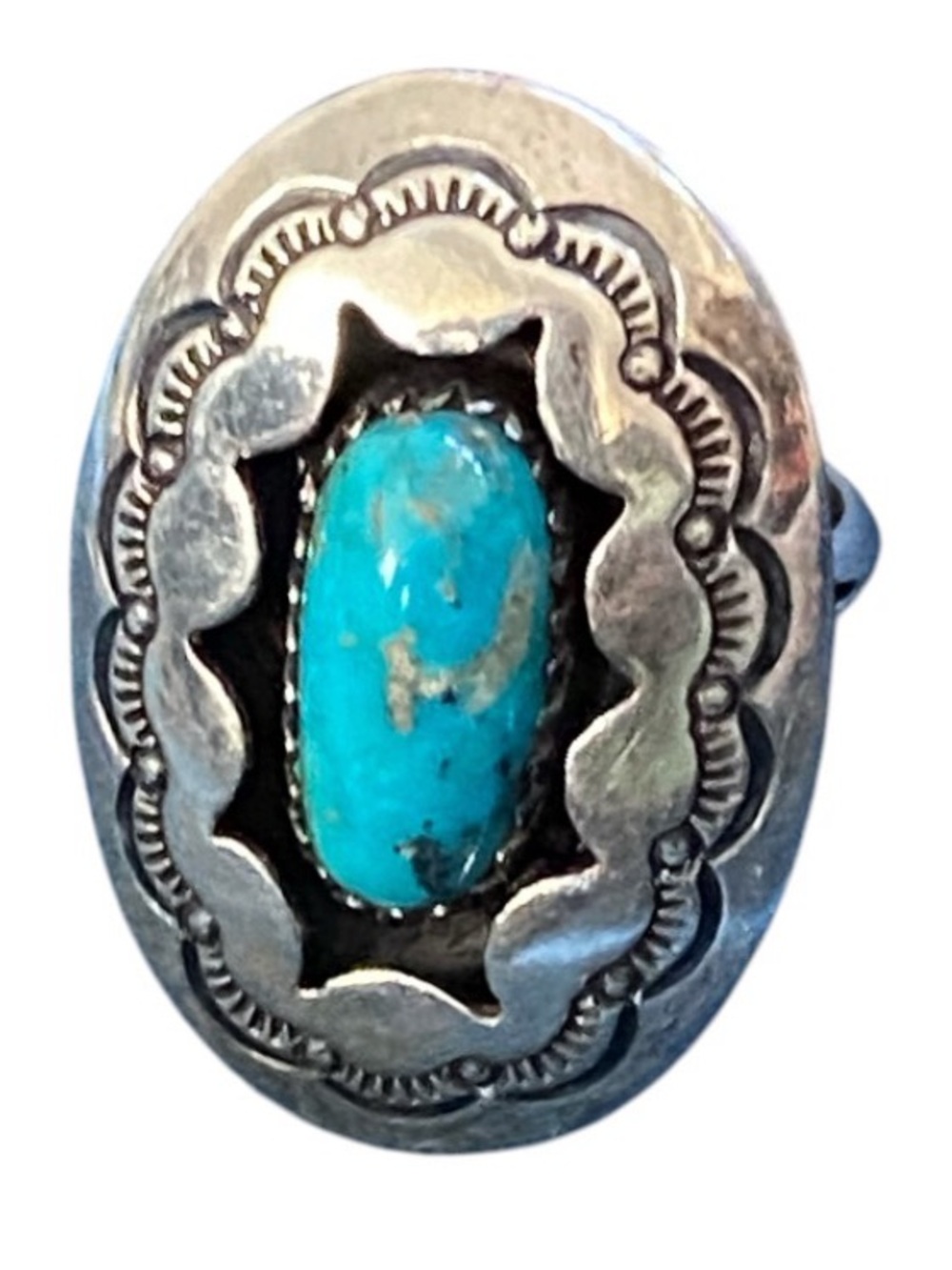 Vintage Navajo Sterling silver turquoise ring signed L Tso